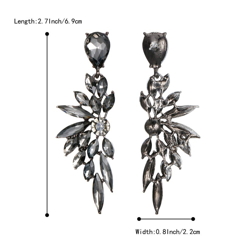 BriLove Women's Wedding Bridal Crystal Teardrop Multi Marquise Cluster Bling Dangle Earrings Grey Black-Tone - Image 5