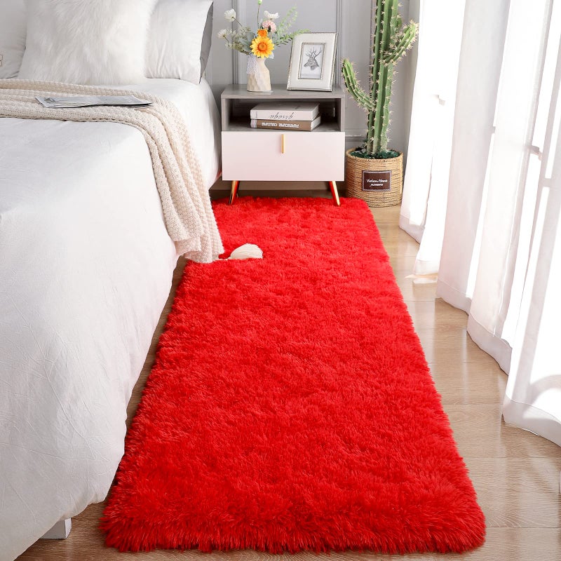 Chicrug Soft Runner Rugs for Bedroom Living Room Plush Fluffy Rug 2x6 Feet Shag Furry Area Rug Carpet Non Shedding for Nursery Children Kids Girls Room Home Decorative Red