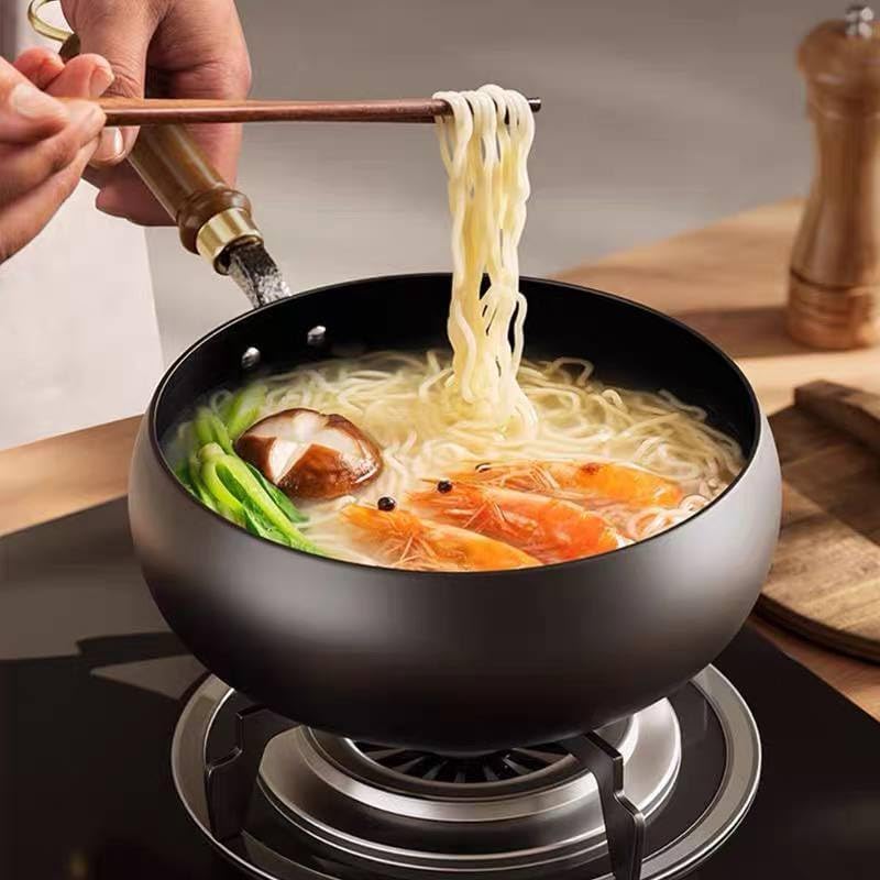 Deep Frying Pan with Glass Lid and Wooden Handle, Black Non - Stick Cookware, 28cm