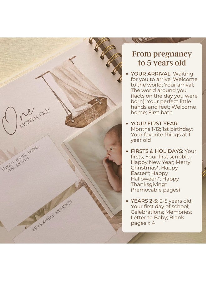 بيتشلي كتاب ذاكرة الطفل للجنسين | الحد الأدنى كتاب الطفل السنة الأولى كتاب الطفل تذكار للمعالم | سجل قصاصات بسيط للأطفال لمعالم الصبي والفتاة | ملاذ الكتان الطبيعي - Image 5