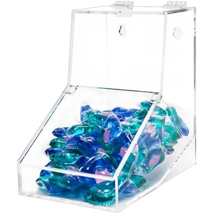 ريحني حامل كبسولات الغسيل، حامل موزع الحلوى المصنوع من الأكريليك مع غطائين، حامل كبسولات غسالة الأطباق، حامل كبسولات القهوة، حامل مكتبي أو حائطي، قطعة واحدة، 81 طول × 53 عرض × 81 ارتفاع - Image 2