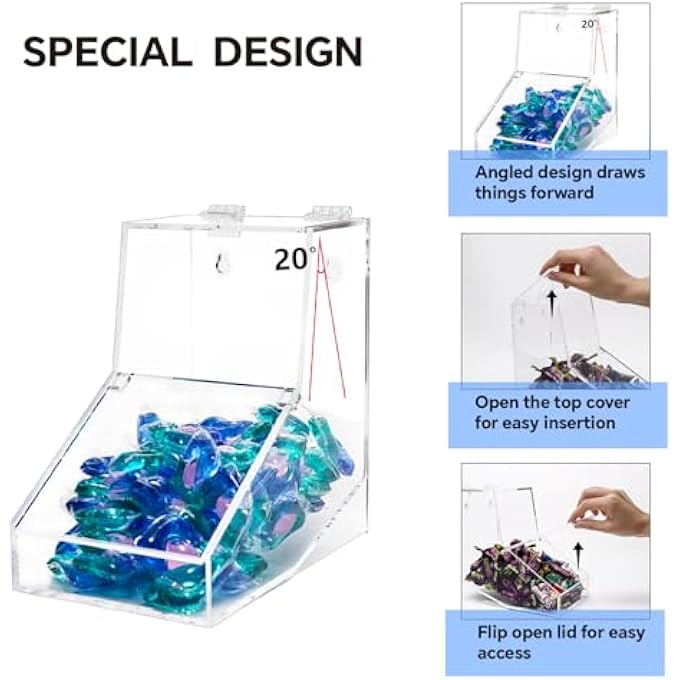 ريحني حامل كبسولات الغسيل، حامل موزع الحلوى المصنوع من الأكريليك مع غطائين، حامل كبسولات غسالة الأطباق، حامل كبسولات القهوة، حامل مكتبي أو حائطي، قطعة واحدة، 81 طول × 53 عرض × 81 ارتفاع - Image 5