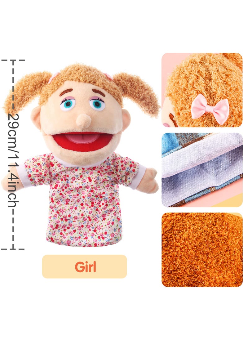 ZJoey 1 Pcs Family Hand Puppets 13 Inch Grandparents, Mom & Dad, Brother & Sister Plush Hand Puppet Toys Role-Play Toy Puppets for Kids Storytelling Imaginative Pretend Play Teaching Preschool(Sister)  - Image 2