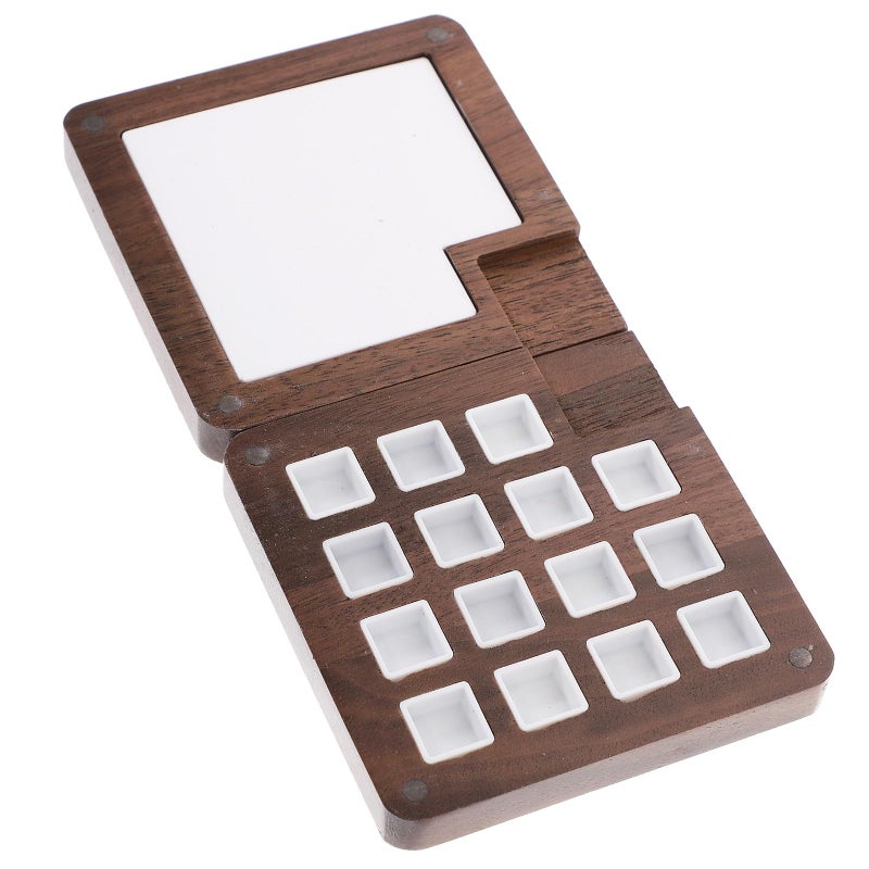 Walnut Wood Paint Palette Box Watercolor Mixing Tray 15 Compartments Portable Artist Student Painting Supplies Case - Image 2