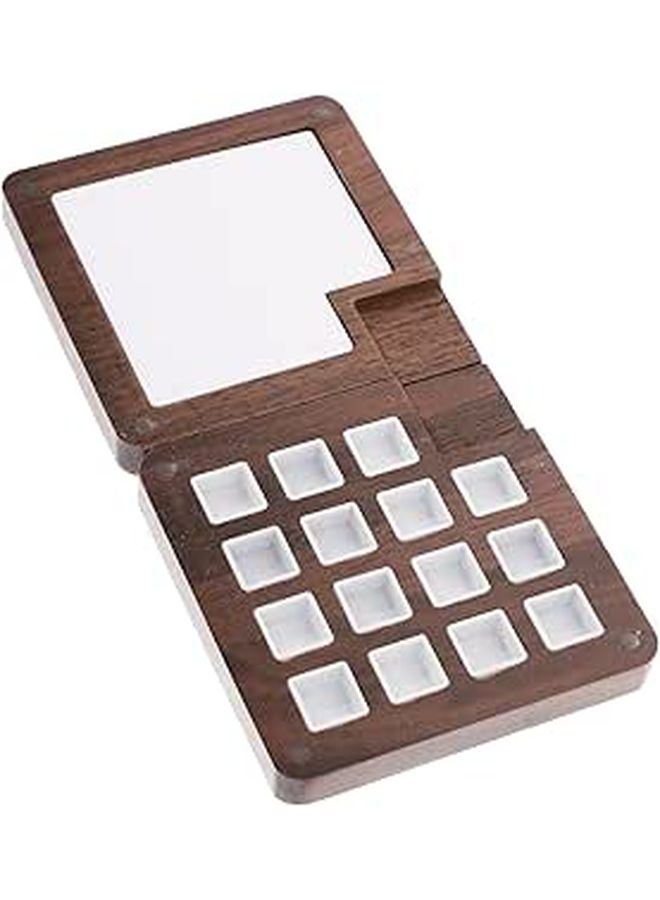 Walnut Wood Paint Palette Box Watercolor Mixing Tray 15 Compartments Portable Artist Student Painting Supplies Case - Image 1