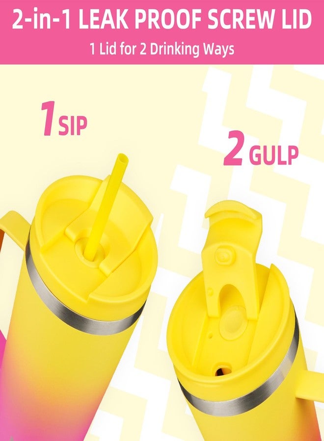 BJPKPK Insulated Tumbler with Handle, 30oz Insulated Tumblers with Lid and Straw, Stainless Steel Metal Water Bottles, Coffee Travel Mugs, Cups, Pink & Yellow Rose - Image 3