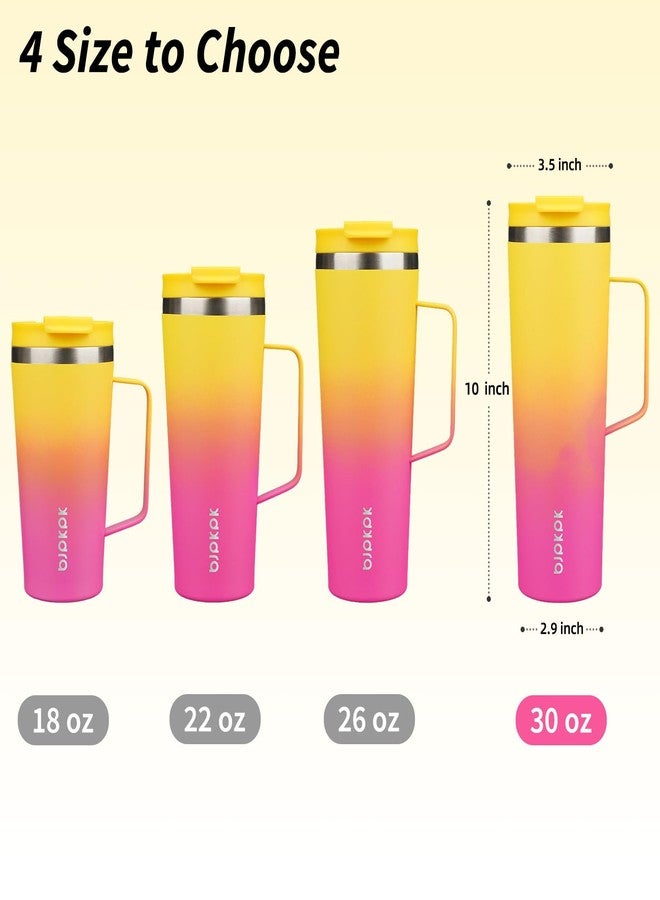 BJPKPK Insulated Tumbler with Handle, 30oz Insulated Tumblers with Lid and Straw, Stainless Steel Metal Water Bottles, Coffee Travel Mugs, Cups, Pink & Yellow Rose - Image 5