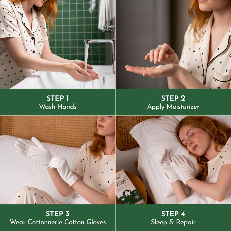 COTTONNERIE 4 Pairs Cottonnerie Organic Cotton Gloves for Dry Hands Sleeping, Moisturizing Gloves Overnight, Hand Moisturizer Gloves, Moisture Gloves for Dry Hands Overnight, Sleeping Gloves, Medium - Image 4