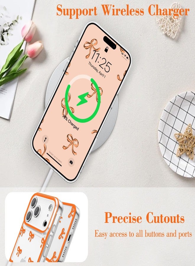 EYZUTAK جراب EYZUTAK لهاتف iPhone 17 Pro Max، جراب شفاف بتصميم فيونكة أنيقة، يوفر حماية بارزة للكاميرا، أنيق، نحيف، ناعم، ومتين، مصنوع من مادة TPU، مناسب للنساء والفتيات - برتقالي - Image 5