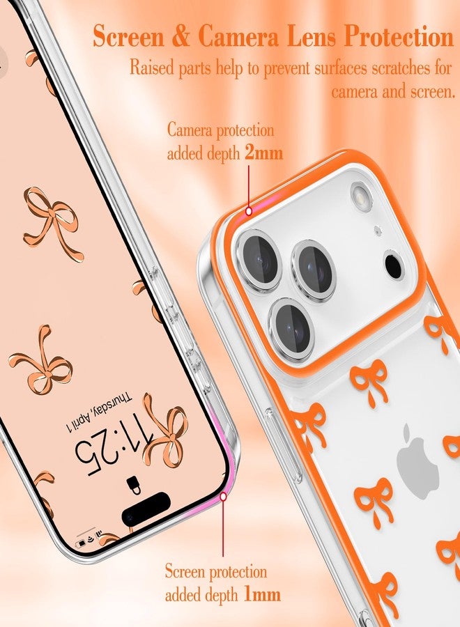 EYZUTAK جراب EYZUTAK لهاتف iPhone 17 Pro Max، جراب شفاف بتصميم فيونكة أنيقة، يوفر حماية بارزة للكاميرا، أنيق، نحيف، ناعم، ومتين، مصنوع من مادة TPU، مناسب للنساء والفتيات - برتقالي - Image 2