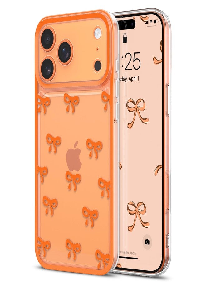 EYZUTAK جراب EYZUTAK لهاتف iPhone 17 Pro Max، جراب شفاف بتصميم فيونكة أنيقة، يوفر حماية بارزة للكاميرا، أنيق، نحيف، ناعم، ومتين، مصنوع من مادة TPU، مناسب للنساء والفتيات - برتقالي - Image 1