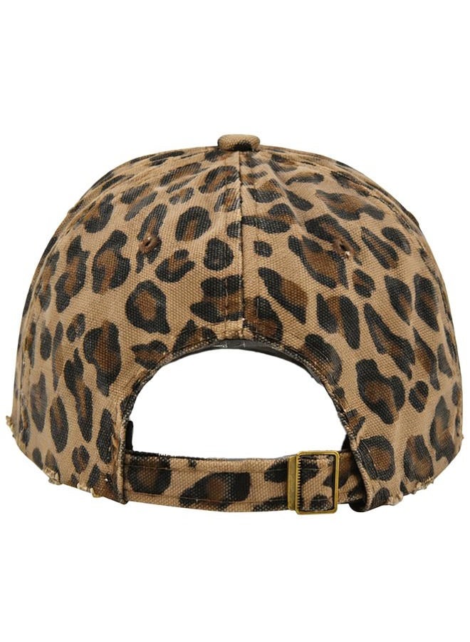 Ptduabenlu Classic Low Profile Baseball Cap for Men Women Adjustable Cotton Trucker Hats Dad Hat Plain Cap, Leopard Khaki, One size - Image 4
