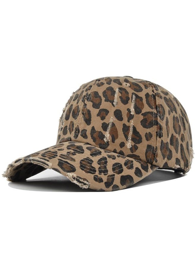 Ptduabenlu Classic Low Profile Baseball Cap for Men Women Adjustable Cotton Trucker Hats Dad Hat Plain Cap, Leopard Khaki, One size - Image 1
