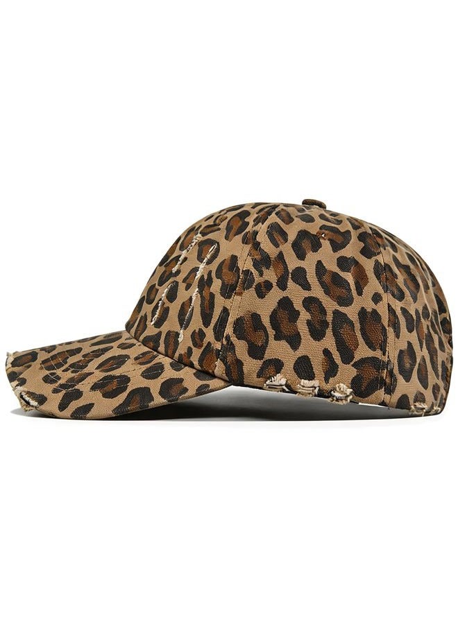 Ptduabenlu Classic Low Profile Baseball Cap for Men Women Adjustable Cotton Trucker Hats Dad Hat Plain Cap, Leopard Khaki, One size - Image 3