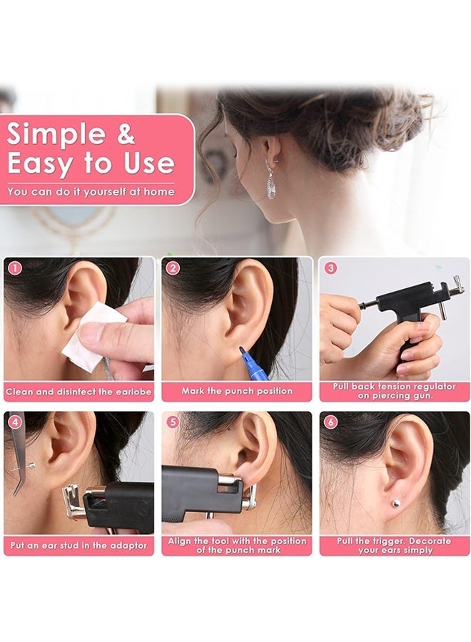 Bukela Professional Ear Piercing Gun Kit, Reusable Piercing Gun with Stainless Steel Piercing Earrings Studs, Crystal Earrings for At Home Salon Earlobe Cartilage Helix Tragus Piercing Tool Kit - Image 3