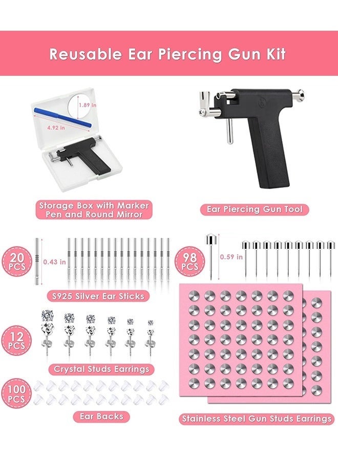 Bukela Professional Ear Piercing Gun Kit, Reusable Piercing Gun with Stainless Steel Piercing Earrings Studs, Crystal Earrings for At Home Salon Earlobe Cartilage Helix Tragus Piercing Tool Kit - Image 5