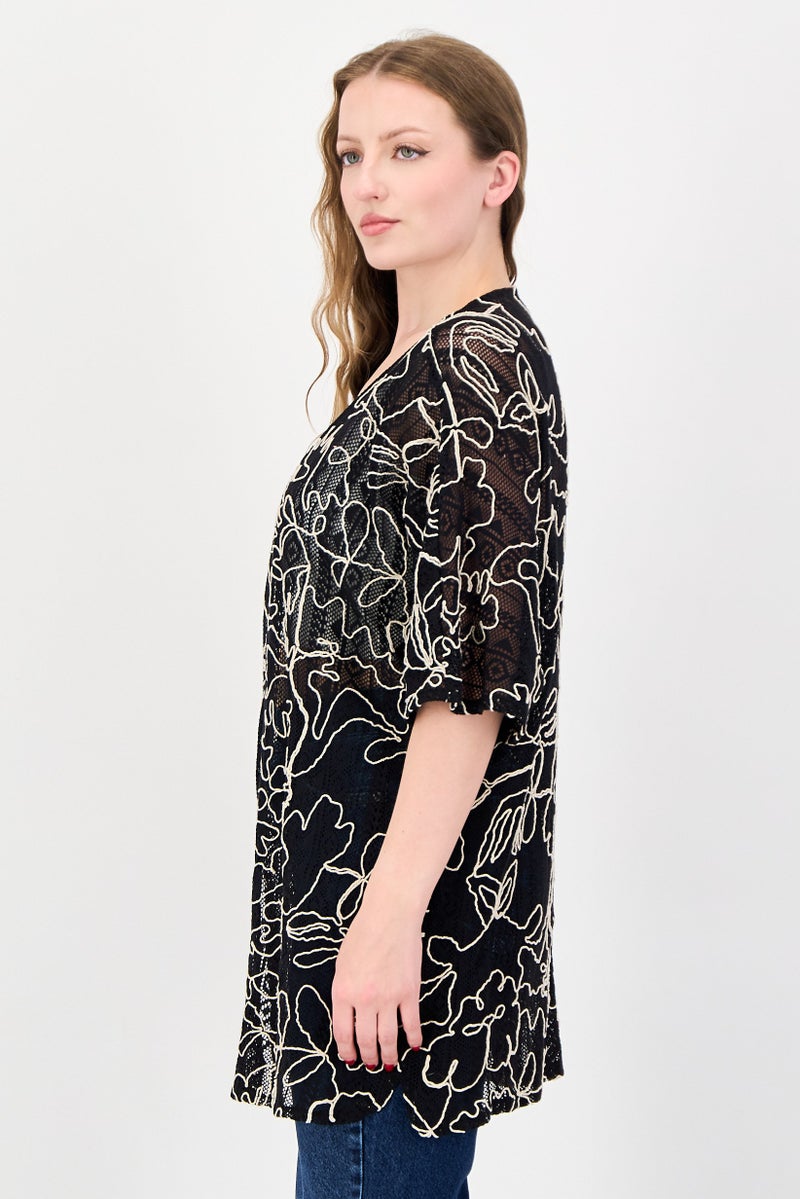 bebe Women Open Front Embroidered Short Sleeve Top, Multicolor - Image 4