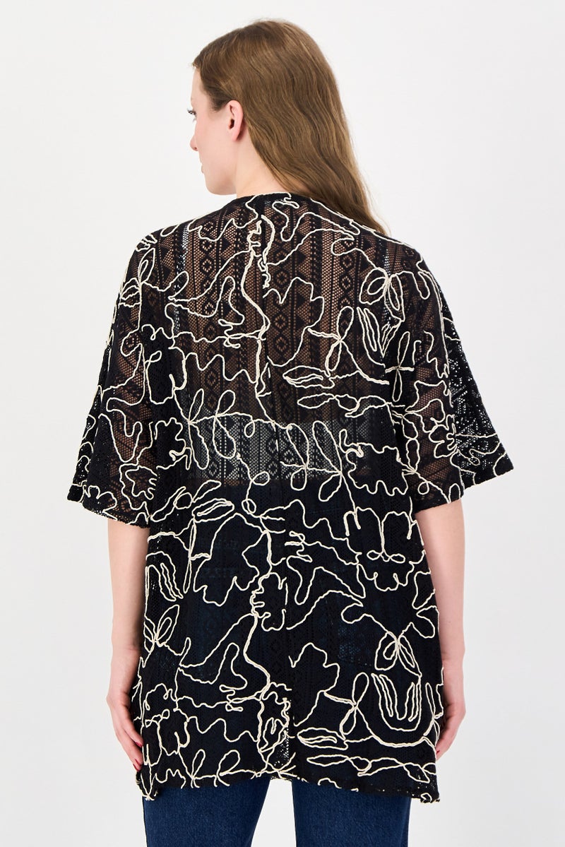 bebe Women Open Front Embroidered Short Sleeve Top, Multicolor - Image 2