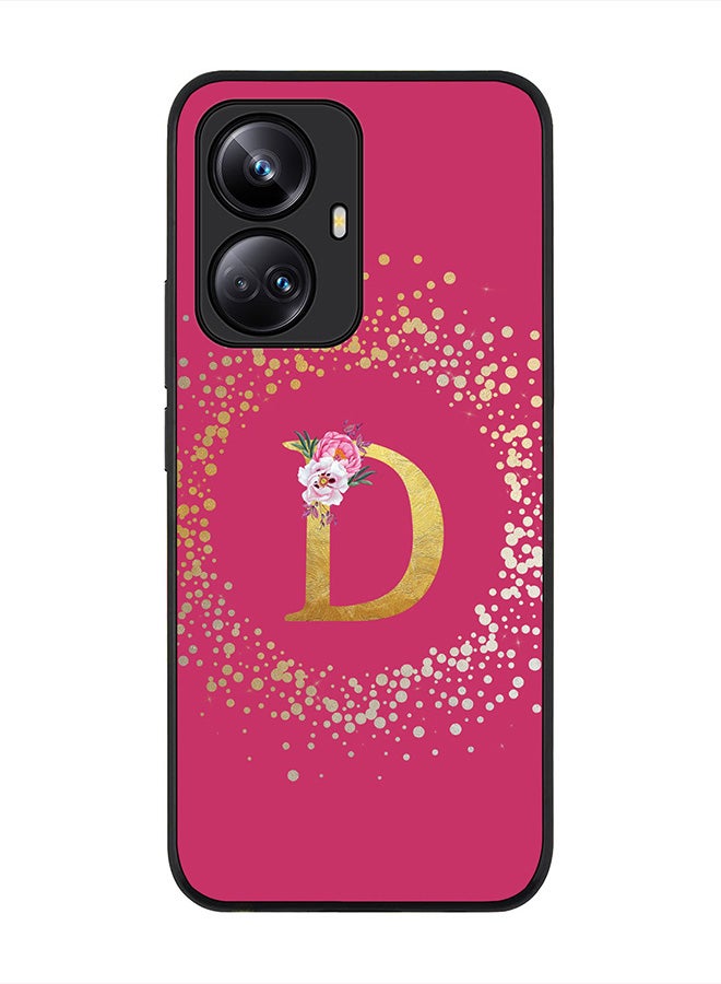 Stylizedd Cover for Realme 10 Pro Plus 5G Case , Rugged Black Slim fit Phone Cases - Custom Monogram Initial Letter Floral Pattern Alphabet -D (Dark Pink Rose) - Image 1