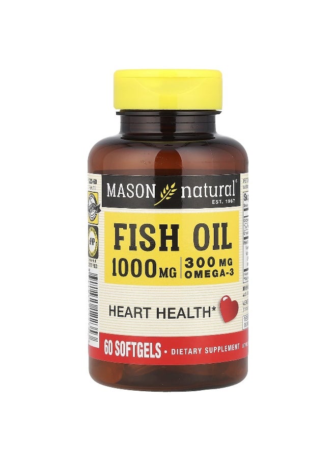 Mason Natural Mason Natural, Fish Oil, 1,000 mg, 60 Softgels  - Image 1