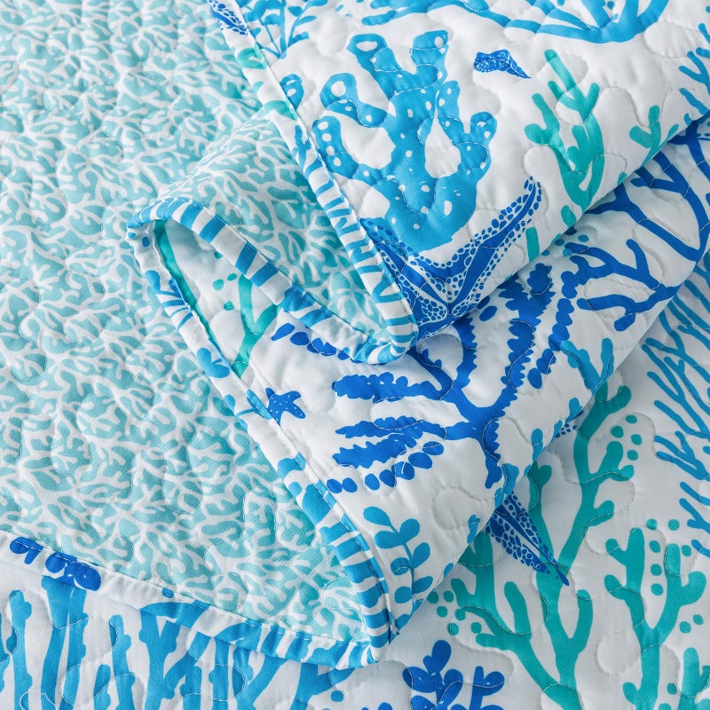 Travan Coastal Quilt Summer & All Season Lightweight Beach Quilt Bedding Set, Blue Coral Queen - Image 5