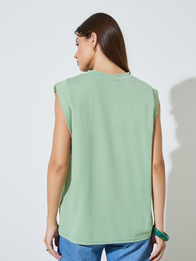 Styli Green Relaxed Sleeveless Knit Top - Image 5