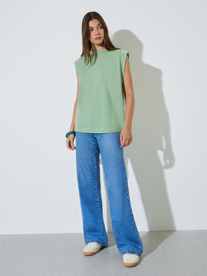 Styli Green Relaxed Sleeveless Knit Top - Image 2