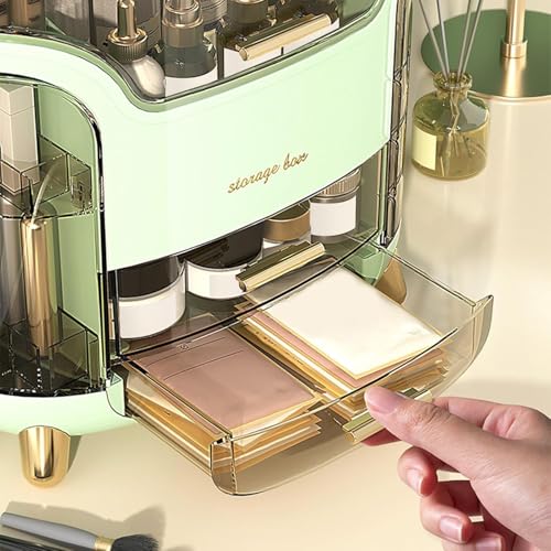 Qshare Makeup Organizer With Drawers & Dome Lid - Multi-Layer Makeup Storage Box With Golden Legs - Use For Dressing Table, Vanity Table & Parlour - Skincare & Jewelry Holder For Women & Girls (Green) - Image 2