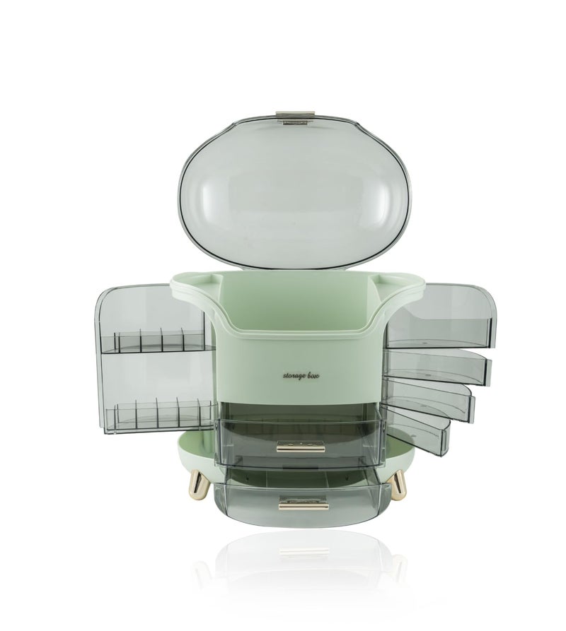 Qshare Makeup Organizer With Drawers & Dome Lid - Multi-Layer Makeup Storage Box With Golden Legs - Use For Dressing Table, Vanity Table & Parlour - Skincare & Jewelry Holder For Women & Girls (Green) - Image 4