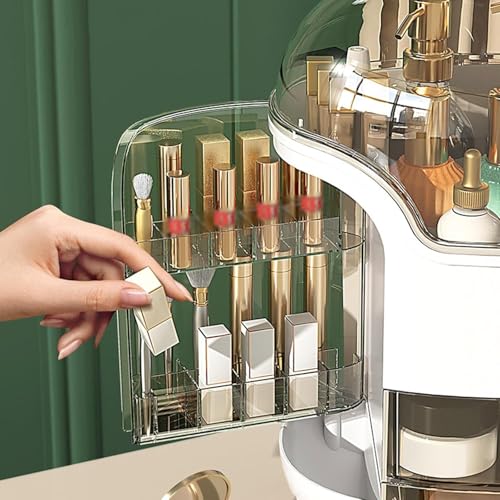 Qshare Makeup Organizer With Drawers & Dome Lid - Multi-Layer Makeup Storage Box With Golden Legs - Use For Dressing Table, Vanity Table & Parlour - Skincare & Jewelry Holder For Women & Girls (Green) - Image 3