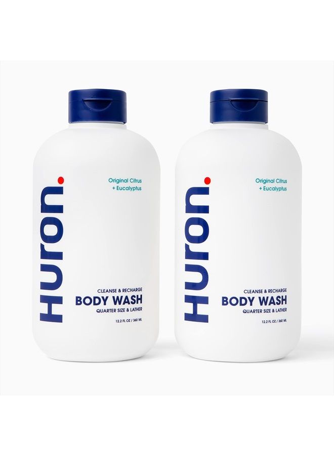 Huron Men's Moisturizing Body Wash - Refreshing & Invigorating Body Wash - Made With Coconut Oil, Vitamin E & Witch Hazel - Vegan, Cruelty-Free - Original Citrus + Eucalyptus, 12.2 fl oz (2 Pack) - Image 1