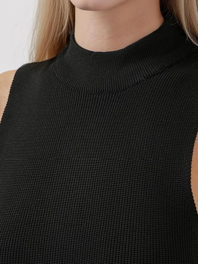 Big Dart Black BDART Mini A-Form Ribbed Knit Dress with Half Turtleneck for Women | Best Price UAE