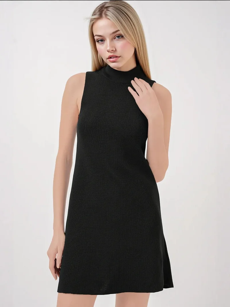 Big Dart Black BDART Mini A-Form Ribbed Knit Dress with Half Turtleneck for Women | Best Price UAE