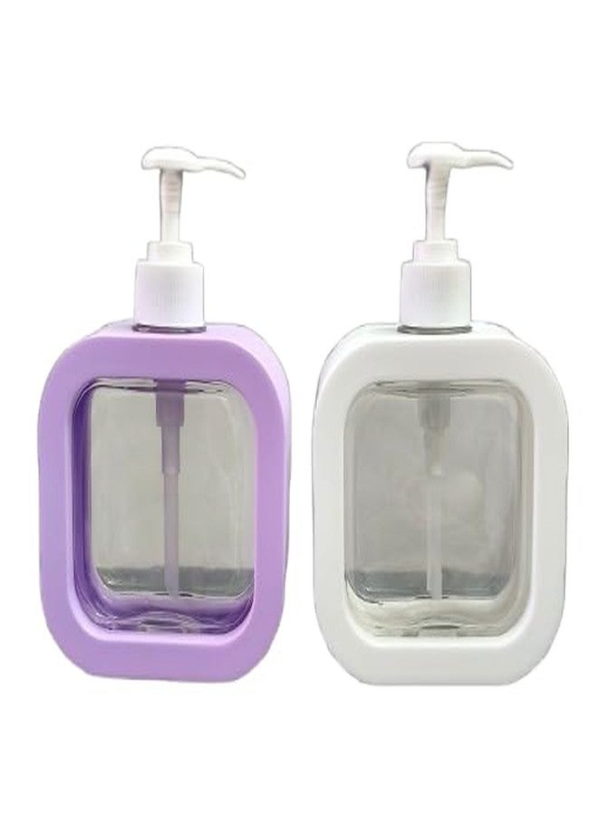 Square Refillable Pump Dispenser Bottles – Pack of 2 | Stylish Liquid Soap, Shampoo, Lotion & Handwash Dispenser | Durable Leakproof Bathroom & Kitchen Container Set - Image 1