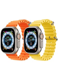 Silicone Ocean Band Strap for Apple Watch Ultra 8 49mm Orange and Yellow Set of 2