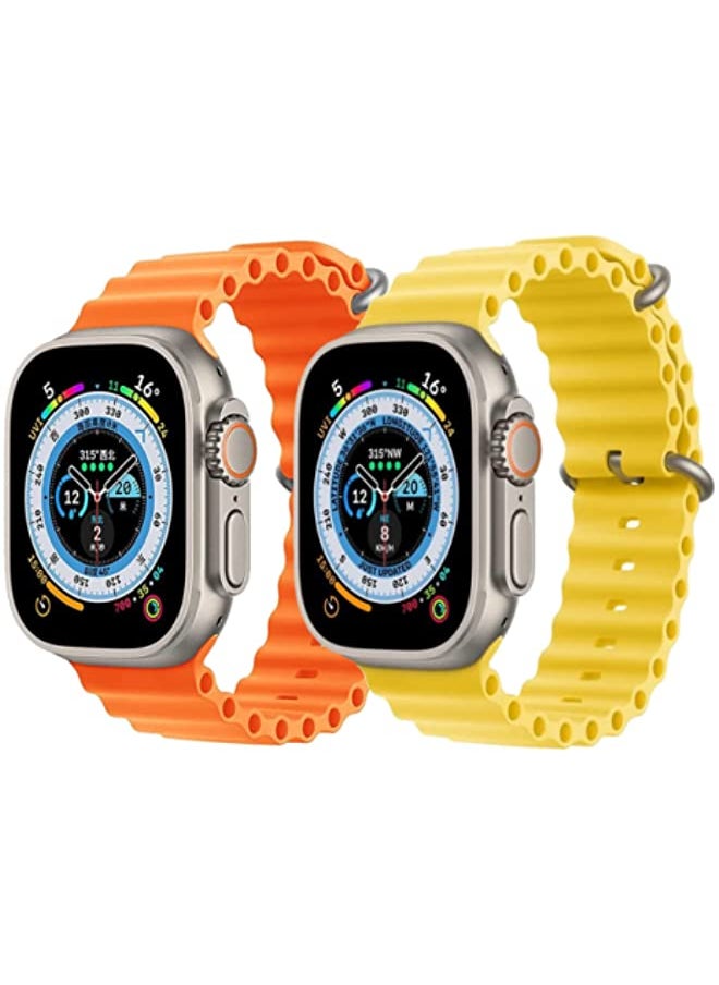 IAF - Silicone Ocean Band Strap for Apple Watch Ultra 8 49mm Orange and Yellow Set of 2 - Image 1