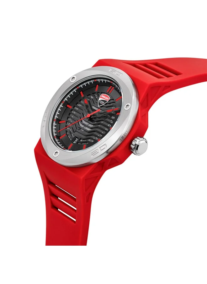 دوكاتي كورس Ducati Tradizione Red Silicon Strap Watch For Men Water Resistant 10 Atm - DTWGN0000507