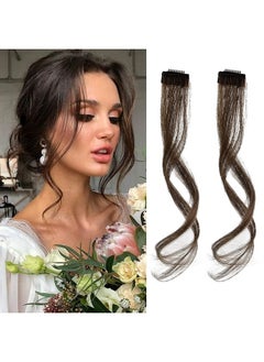 REECHO Long Side Air Bangs Wavy Curly Clip In Bangs Front Side Bangs For Women Daily Use 2 Pcs Set Long Templesmedium Brown With Highlights  - Image 1