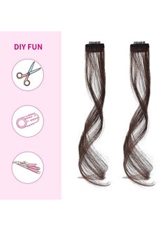 REECHO Long Side Air Bangs Wavy Curly Clip In Bangs Front Side Bangs For Women Daily Use 2 Pcs Set Long Templesmedium Brown With Highlights  - Image 5