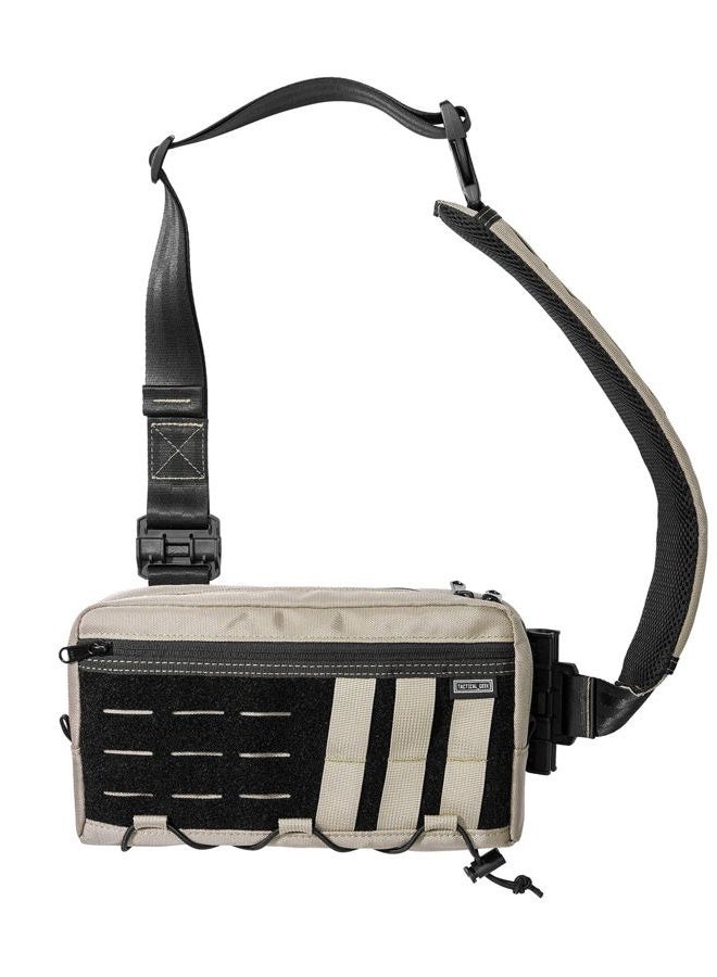 TACTICAL_GEEK حقيبة كاش L3C EDC سلاينغ، حقيبة ظهر خفيفة الوزن، حقيبة سفر للمشي، حمل مخفي، حقيبة عبر الجسم، حقيبة صدر، حزام مشي مزدوج الاستخدام (تان صحراوي) - Image 1