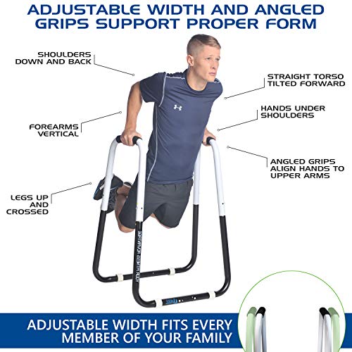 Ultimate Body Press Dip Bar Fitness Station - Adjustable Width Folding Dip Stand with Angled Grips, Stable Leveling and Easy Storage - Image 5