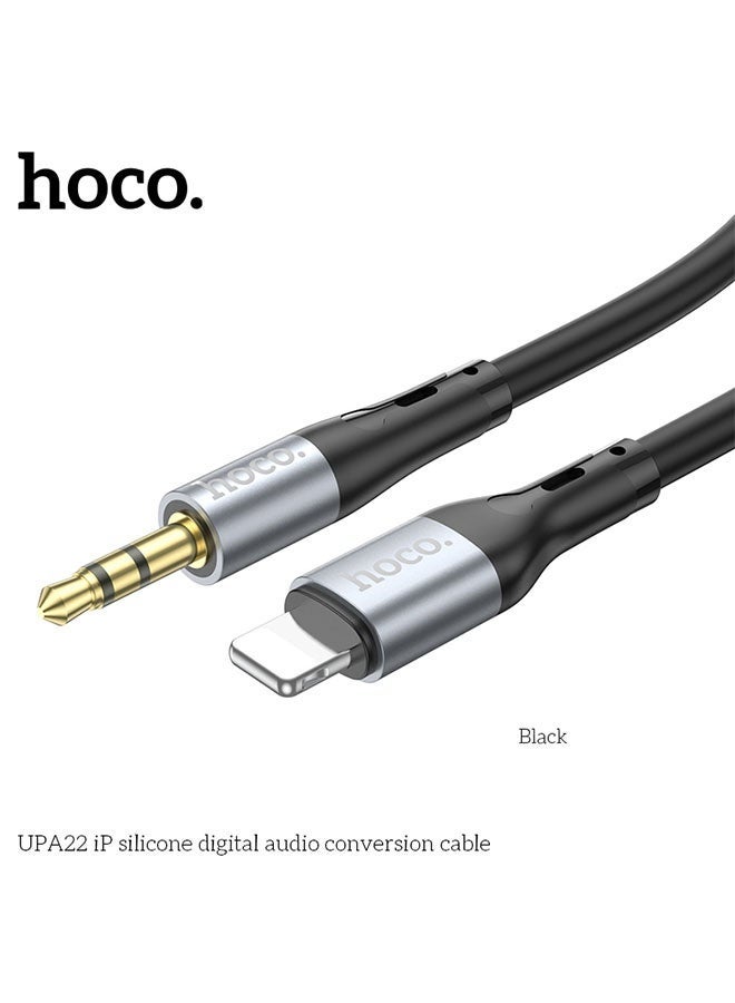 hoco. UPA22 iP Silicone Digital Audio Conversion Cable (Black) – Lightning (iP) Male to 3.5mm Female Adapter | Built-In DAC Chip for High-Quality Sound | Flexible Silicone Design | Plug & Play for Music, Calls, and Car AUX Use | Lightweight & Durable  - Image 2