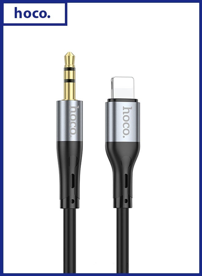 hoco. UPA22 iP Silicone Digital Audio Conversion Cable (Black) – Lightning (iP) Male to 3.5mm Female Adapter | Built-In DAC Chip for High-Quality Sound | Flexible Silicone Design | Plug & Play for Music, Calls, and Car AUX Use | Lightweight & Durable  - Image 1