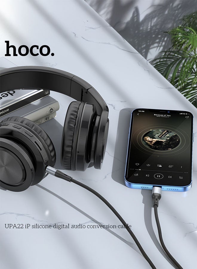 hoco. UPA22 iP Silicone Digital Audio Conversion Cable (Black) – Lightning (iP) Male to 3.5mm Female Adapter | Built-In DAC Chip for High-Quality Sound | Flexible Silicone Design | Plug & Play for Music, Calls, and Car AUX Use | Lightweight & Durable  - Image 5
