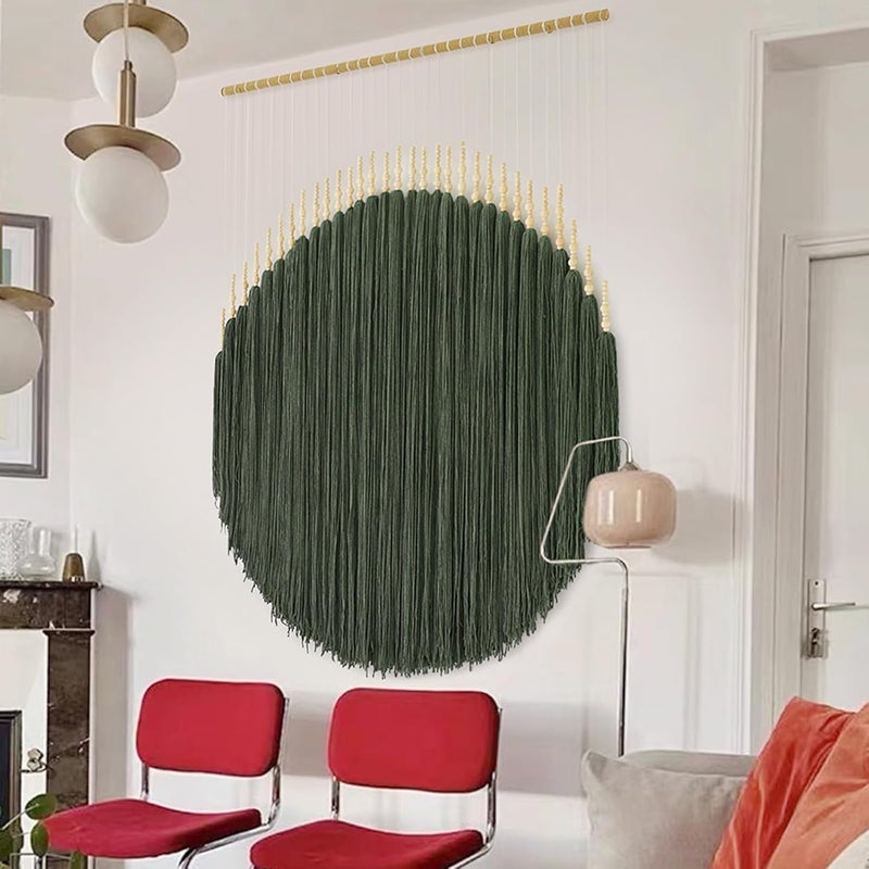 IOWER Large Macrame Wall Hanging Green Boho Decor Macrame Beads Yarn Fiber Art Beaded Tassel Home Decor For Bedroom Living room 39" W x 55" L - Image 1