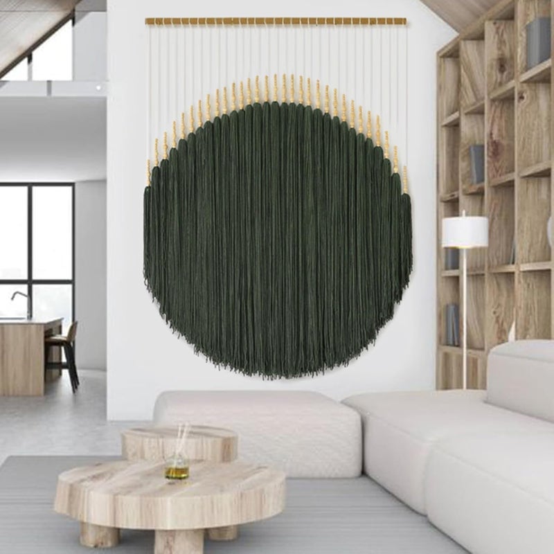 IOWER Large Macrame Wall Hanging Green Boho Decor Macrame Beads Yarn Fiber Art Beaded Tassel Home Decor For Bedroom Living room 39" W x 55" L - Image 3