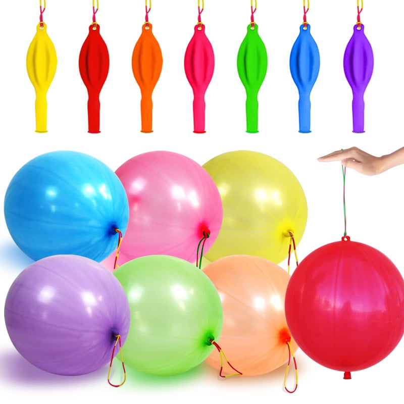 LEEZZIZZ 30Pcs Punch Balloons, Thickened Neon Punching Balloon Heavy Duty Party Favors for Kids with Rubber Band Handle, Bouncy Balls for Birthday Weddings Goodie Bag Supply - Image 1