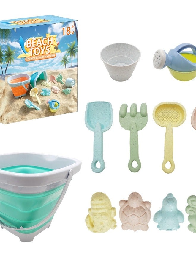 كيبي مجموعة ألعاب الشاطئ للأطفال 11 قطعة – دلو رمل قابل للطي، كان المياه، أشعل، مجرفة، قوالب حيوانات لطيفة ومجموعة بناء قلعة رملية – ألعاب رملية محمولة للأطفال الصغار - Image 1