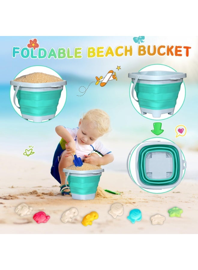 كيبي مجموعة ألعاب الشاطئ للأطفال 11 قطعة – دلو رمل قابل للطي، كان المياه، أشعل، مجرفة، قوالب حيوانات لطيفة ومجموعة بناء قلعة رملية – ألعاب رملية محمولة للأطفال الصغار - Image 2