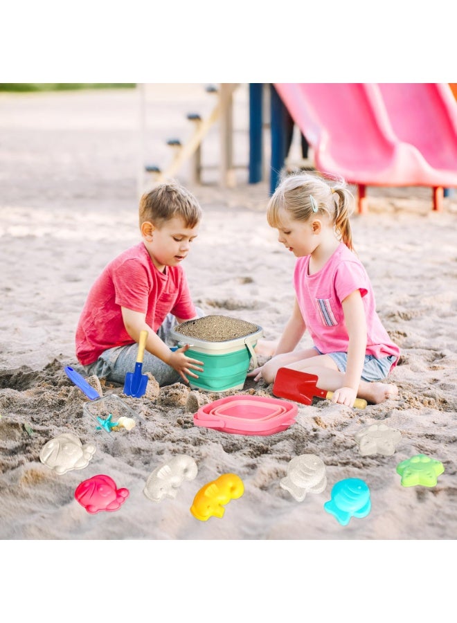 كيبي مجموعة ألعاب الشاطئ للأطفال 11 قطعة – دلو رمل قابل للطي، كان المياه، أشعل، مجرفة، قوالب حيوانات لطيفة ومجموعة بناء قلعة رملية – ألعاب رملية محمولة للأطفال الصغار - Image 3